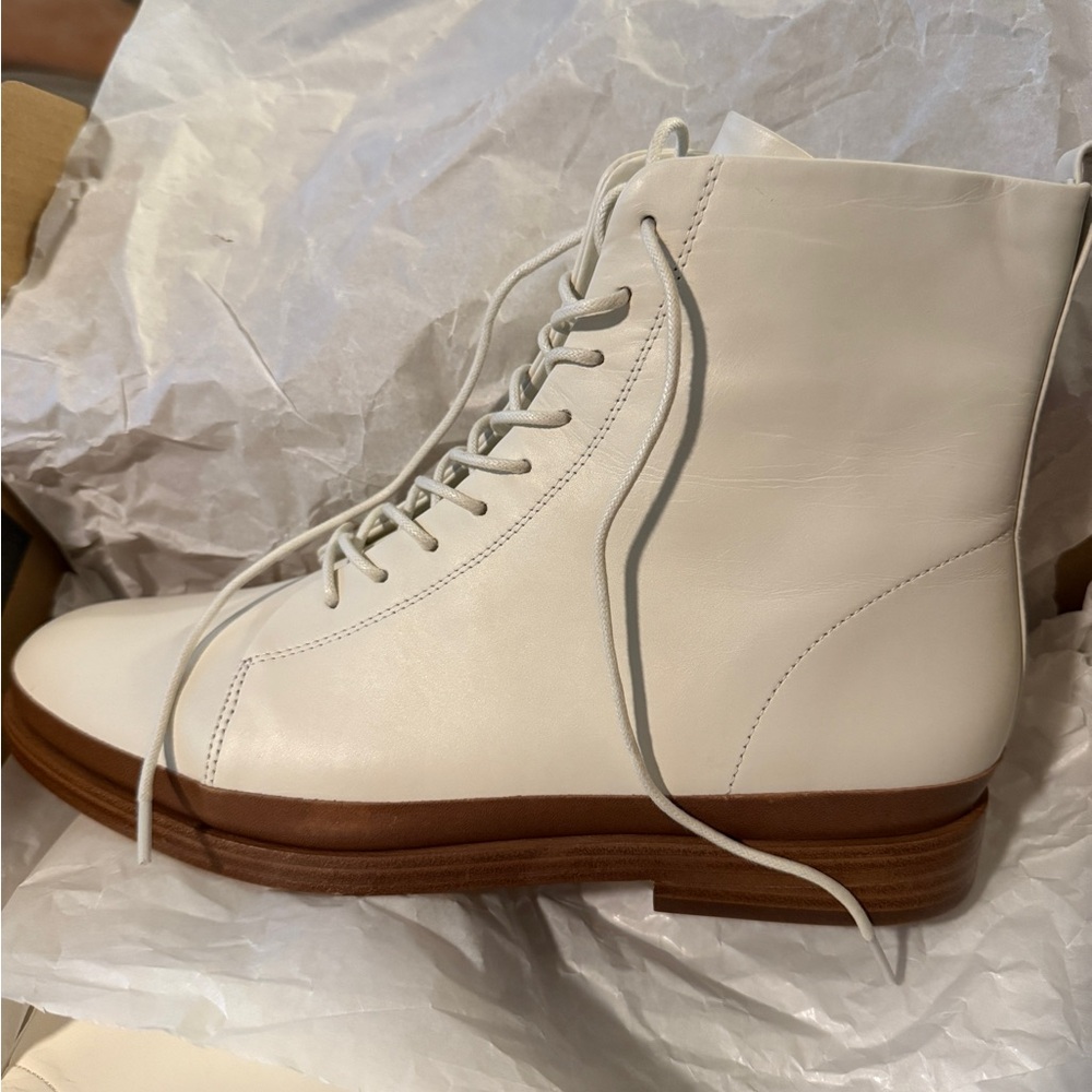Cream Lace-Up Ankle Boots